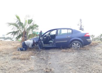 Mujer estrella auto en palmera del bulevar Fidel Velázquez