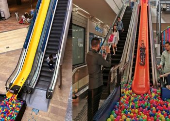 ¡Un tobogán como escalera eléctrica!