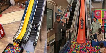 ¡Un tobogán como escalera eléctrica!