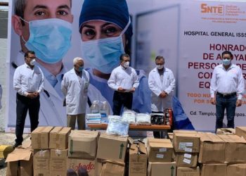 Entrega SNTE al ISSSTE material y equipo médico para Covid-19