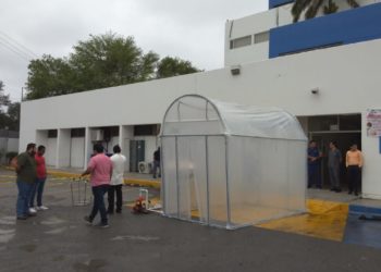 Instalan túnel sanitizante contra  COVID19 en Hospital General de Victoria