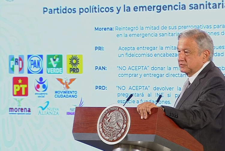 AMLO exhibe a partidos que no donaron presupuesto ante la emergencia