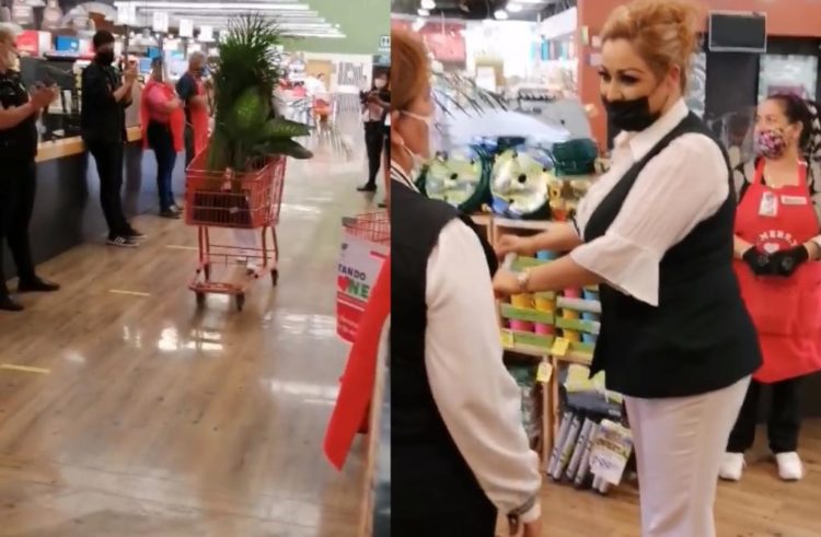 Enfermera recibe fuerte ovación en pleno supermercado
