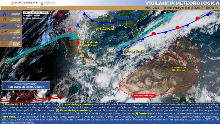 Frente frío 60 trae fuertes vientos, lluvias y granizo al norte del país