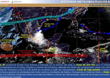 Frente frío 67 provocará intensas lluvias en el oriente de México