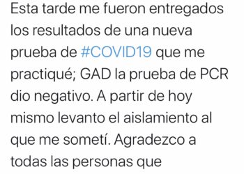 Gobernador da negativo a segunda prueba de Covid-19