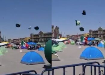 Vuelan casas de campaña de FRENAAA en Zócalo por viento