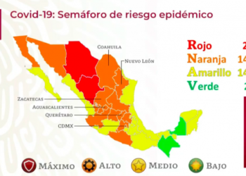 COVID: Chiapas y Campeche  en verde; Tamaulipas amarillo