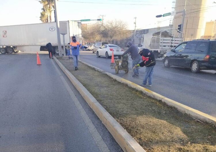 Dan mantenimiento a cordones,  acotamientos y camellones