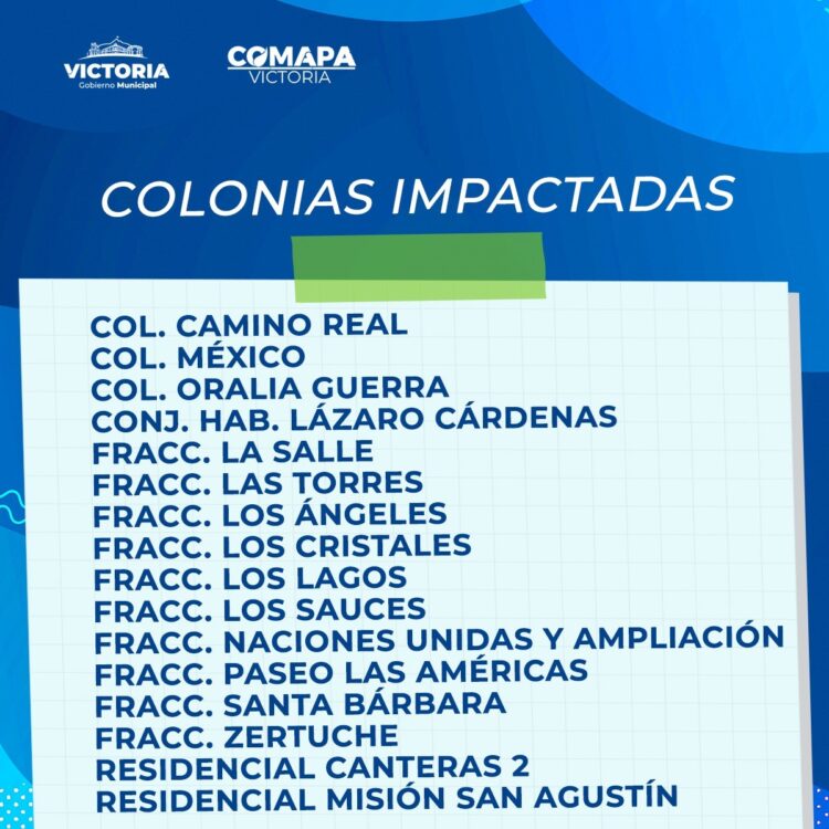 Realizará COMAPA Victoria mantenimiento  el martes en la Zona Norte