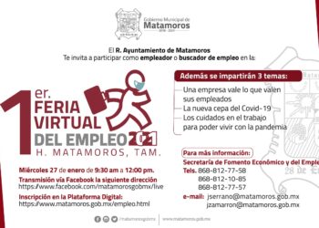 Invita Gobierno de Matamoros a Primera Feria Virtual del Empleo 2021 