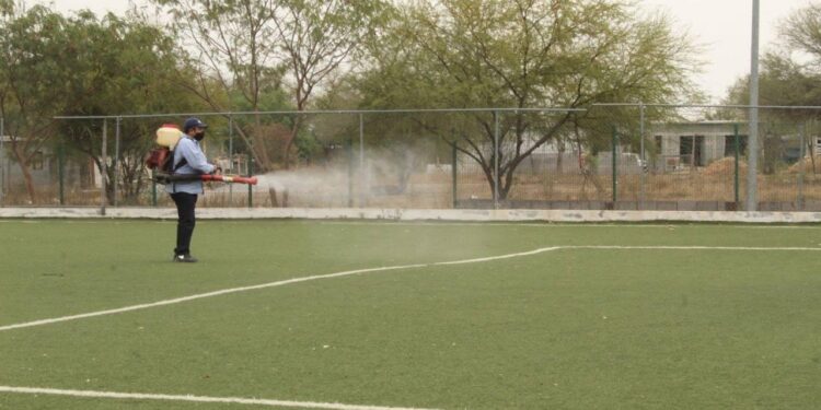 Fumigan áreas del deporte municipal