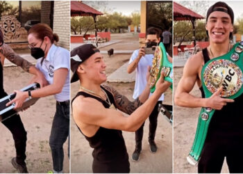 Óscar Valdez recibe el cinturón de campeón en su natal Nogales, Sonora