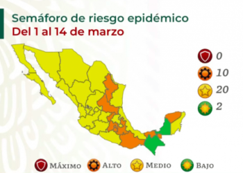 Semáforo: 10 estados en naranja, 20 en amarillo y 2 en verde