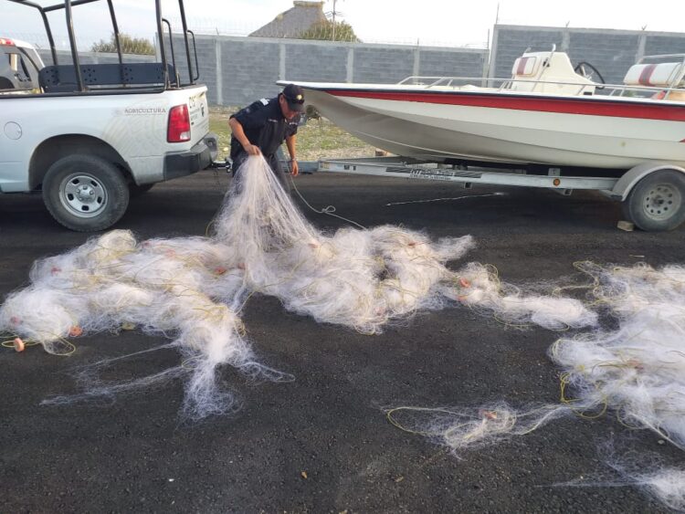 Armada de México, CONAPESCA y SEPESCA, retiran artes de pesca en la presa Vicente Guerrero