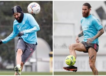 Benzema entrena en solitario y Sergio Ramos ya toca balón