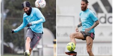 Benzema entrena en solitario y Sergio Ramos ya toca balón
