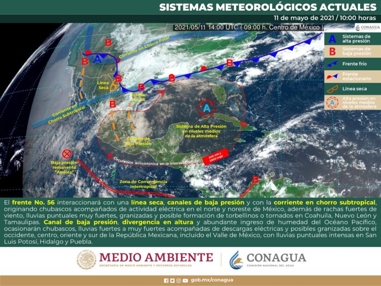 Alertan de lluvias fuertes, tornados y granizo hoy en el noreste de México