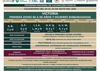 Arranca jueves vacunación anti Covid para “cincuentones” en Cd. Victoria