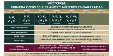 Arranca jueves vacunación anti Covid para “cincuentones” en Cd. Victoria