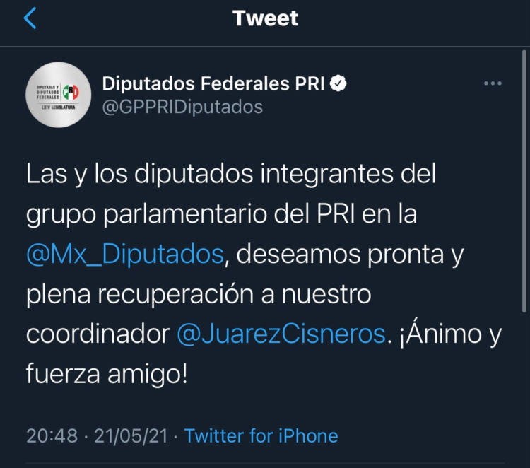 Desmienten fallecimiento de René Juárez coordinador de los diputados del PRI