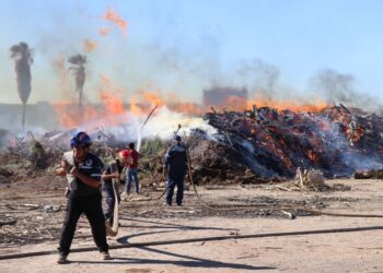 Controla Protección Civil y Bomberos  incendio de Centro de Acopio de Ramas