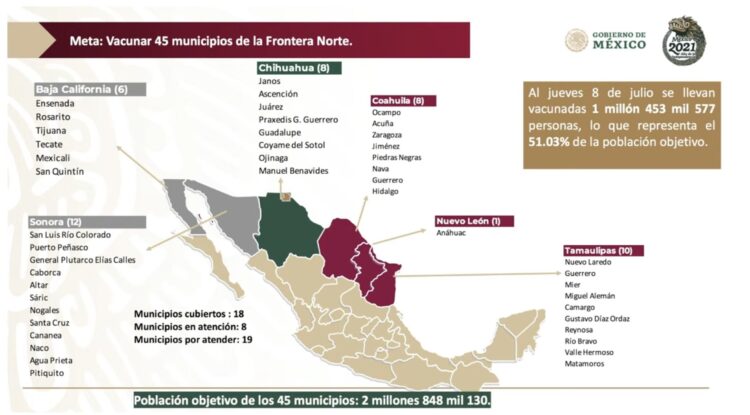 En agosto terminará la vacunación en municipios de la frontera norte