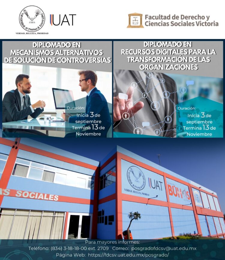 Invitan a cursar diplomados de la Facultad de Derecho UAT Victoria