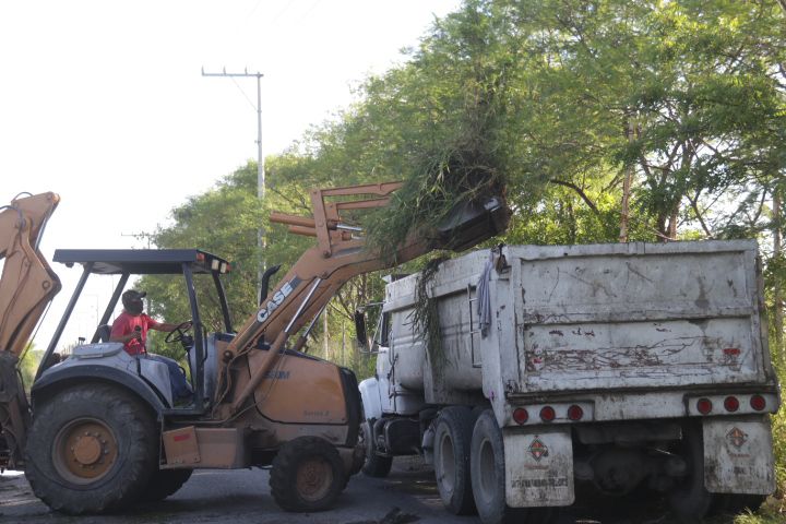 Retiran basurero clandestino en camino al Ejido La Presa, en Victoria