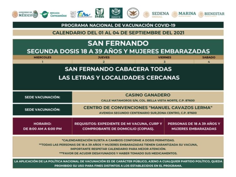 Anuncian segunda dosis de vacuna anti-covid para jóvenes de San Fernando