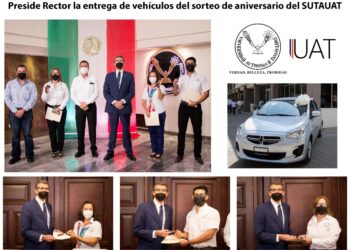 Entrega Rector premios a docentes del sorteo de aniversario del SUTAUAT