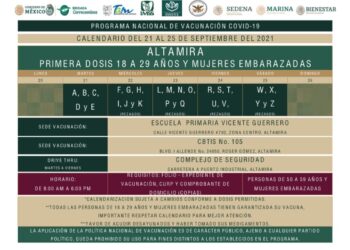 Llega a Altamira primera dosis juvenil contra COVID