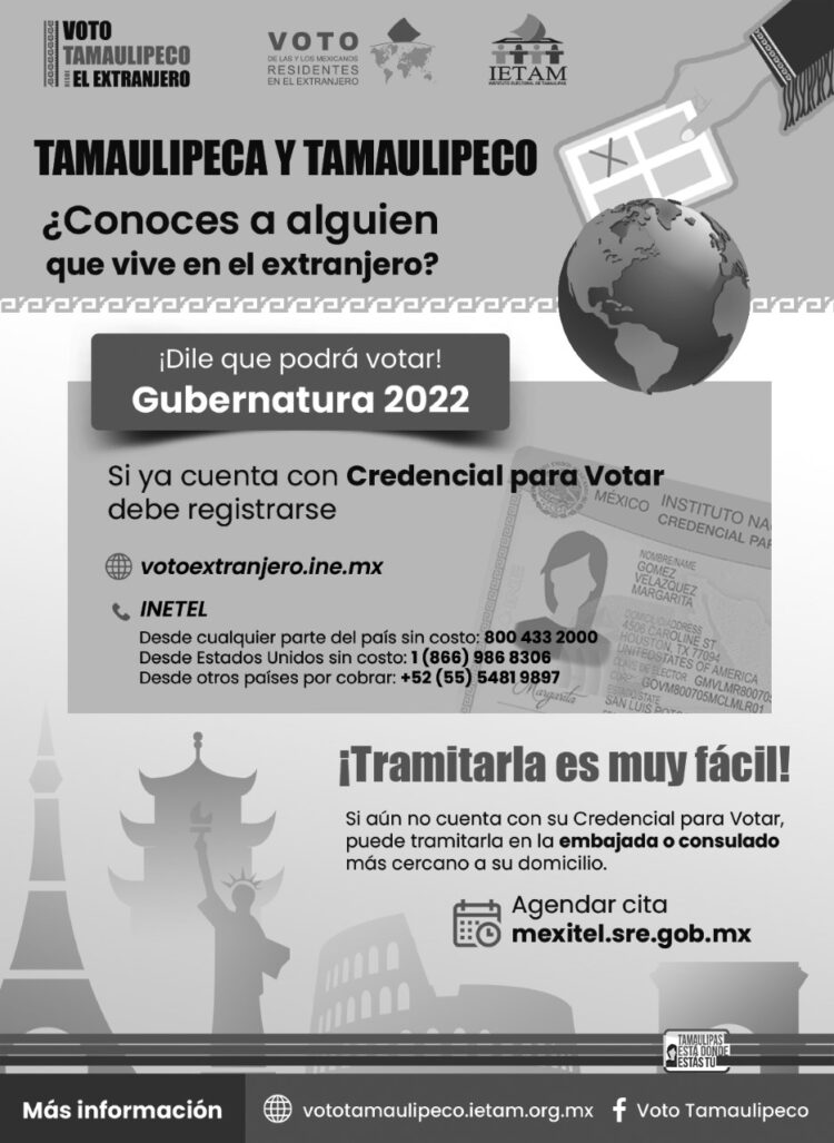 Invita IETAM a tamaulipecos a participar desde el extranjero en la elección de 2022