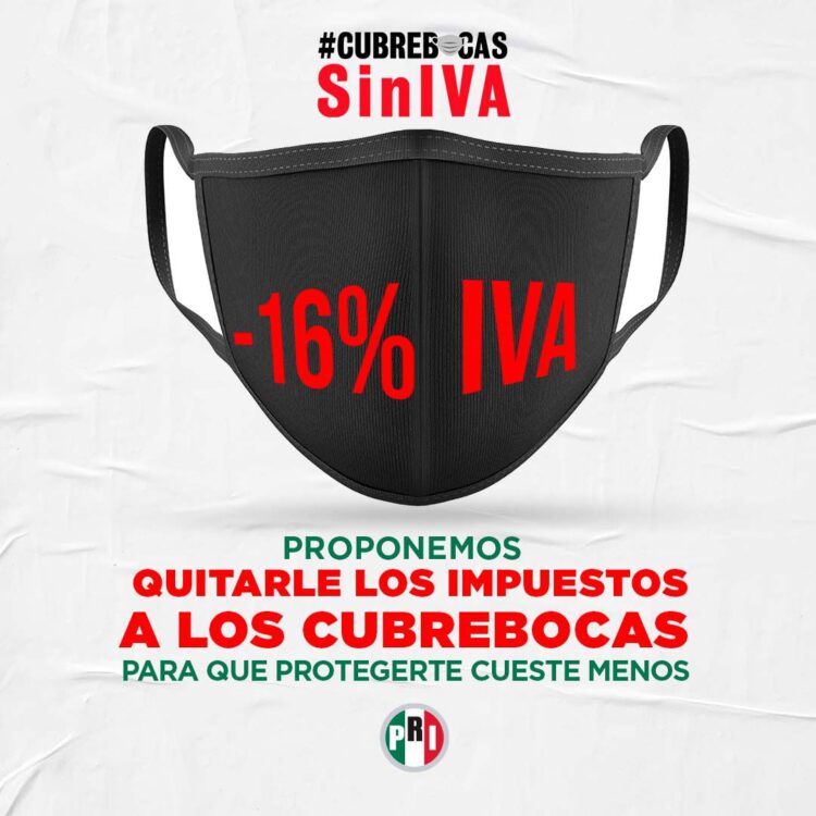 Proponen diputados del PRI exentar del IVA compra de cubrebocas