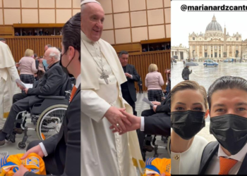 El Gobernador de Nuevo León Samuel García y su esposa Mariana Rodríguez, conocen al papa.