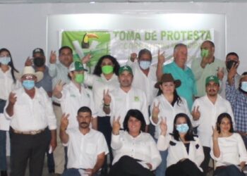 Rinden protesta comités municipales del PVEM en Burgos, Méndez y Cruillas.