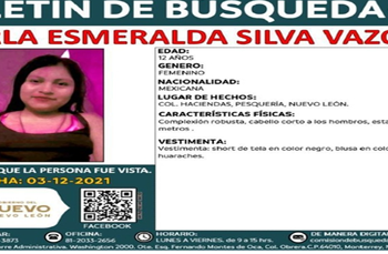 Niña de 12 años desaparece en Pesquería, Nuevo León