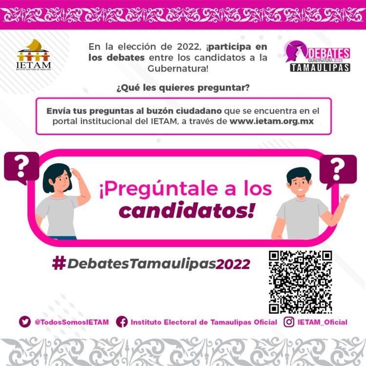Habrá dos debates entre candidatos a gobernador en abril y mayo: IETAM