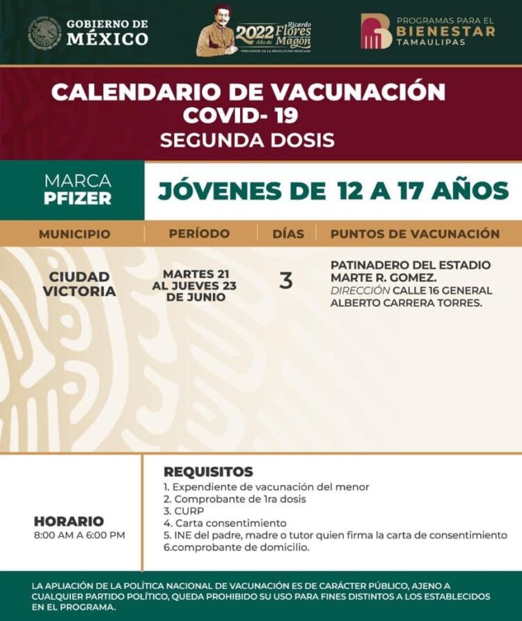 Vacunarán contra Covid a jóvenes de 12 a 17 años en Victoria del 21 al 23 de junio