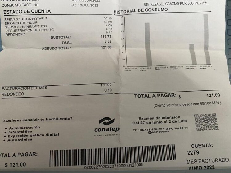 Sube COMAPA Victoria sus tarifas de consumo mínimo un 7%