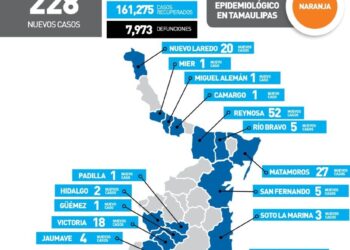 Reportan hoy 228 nuevos contagios de Covid en Tamaulipas