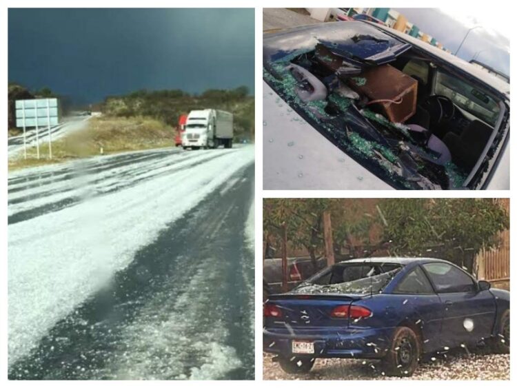 Tormenta de granizo en Chihuahua afecta tráfico carretero, cultivos y autos