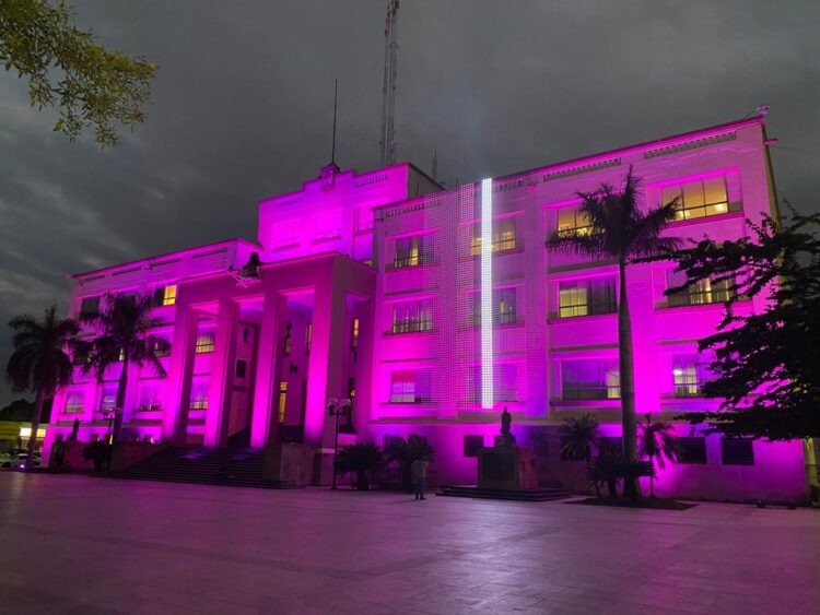 Iluminan Palacio de Gobierno de Tamaulipas de rosa en campaña contra cáncer de mama