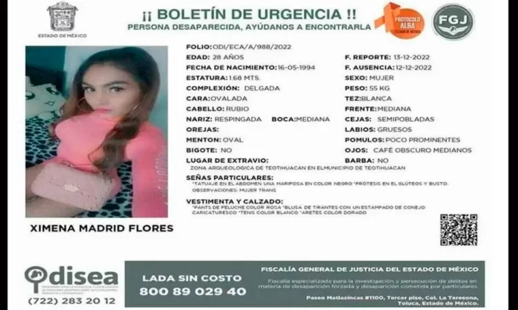 Hallan muerta a mujer trans desaparecida en Teotihuacán