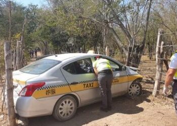 Conductora de taxi derriba cerca de alambre