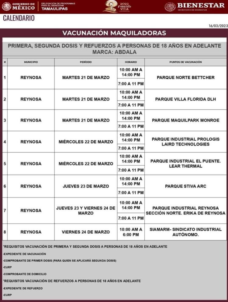 Vacunarán contra el COVID-19 en las maquiladoras de Tamaulipas