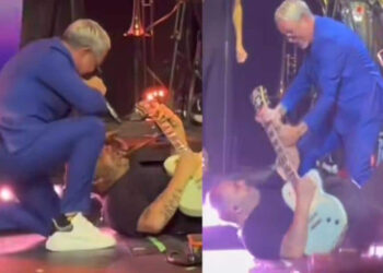 Alejandro Sanz tira a su guitarrista en pleno concierto