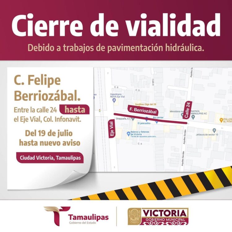 Repavimentarán Avenida Berriozábal de la calle 24 al Eje Vial en Victoria