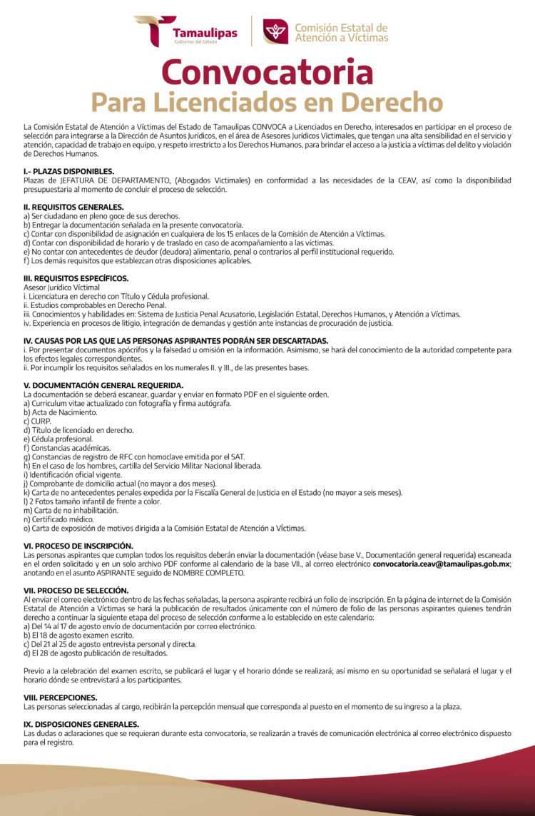 Convoca Comisión Estatal de Atención a Víctimas a abogados a ser parte de su equipo