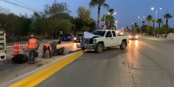 Cafre derriba con su camioneta palmera en la Avenida José Sulaimán